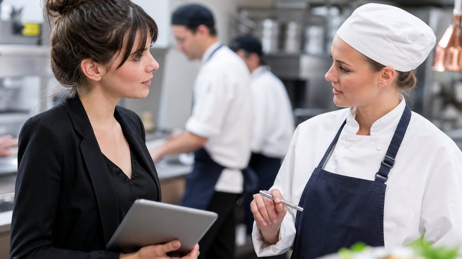 Cuisinier nettoyant plan de travail et ustensiles pour prévenir la contamination croisée